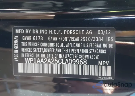 2012 Porsche Cayenne z USA, uszkodzony, nr VIN WP1AA2A25CLA09968